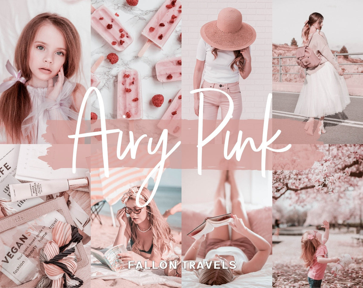 5 Airy Pink Lightroom Mobile & Desktop Presets, Warm Blush Tone Photo Editing Filter for Instagram Influencer, Outdoor Bright Blogger Preset