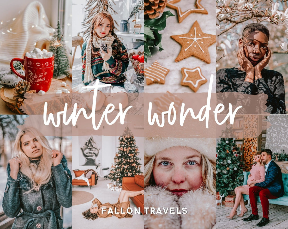5 Winter Wonder Lightroom Mobile & Desktop Presets, Christmas Pink Tones Instagram Photo Editing, Bright White Snow Holiday Filter