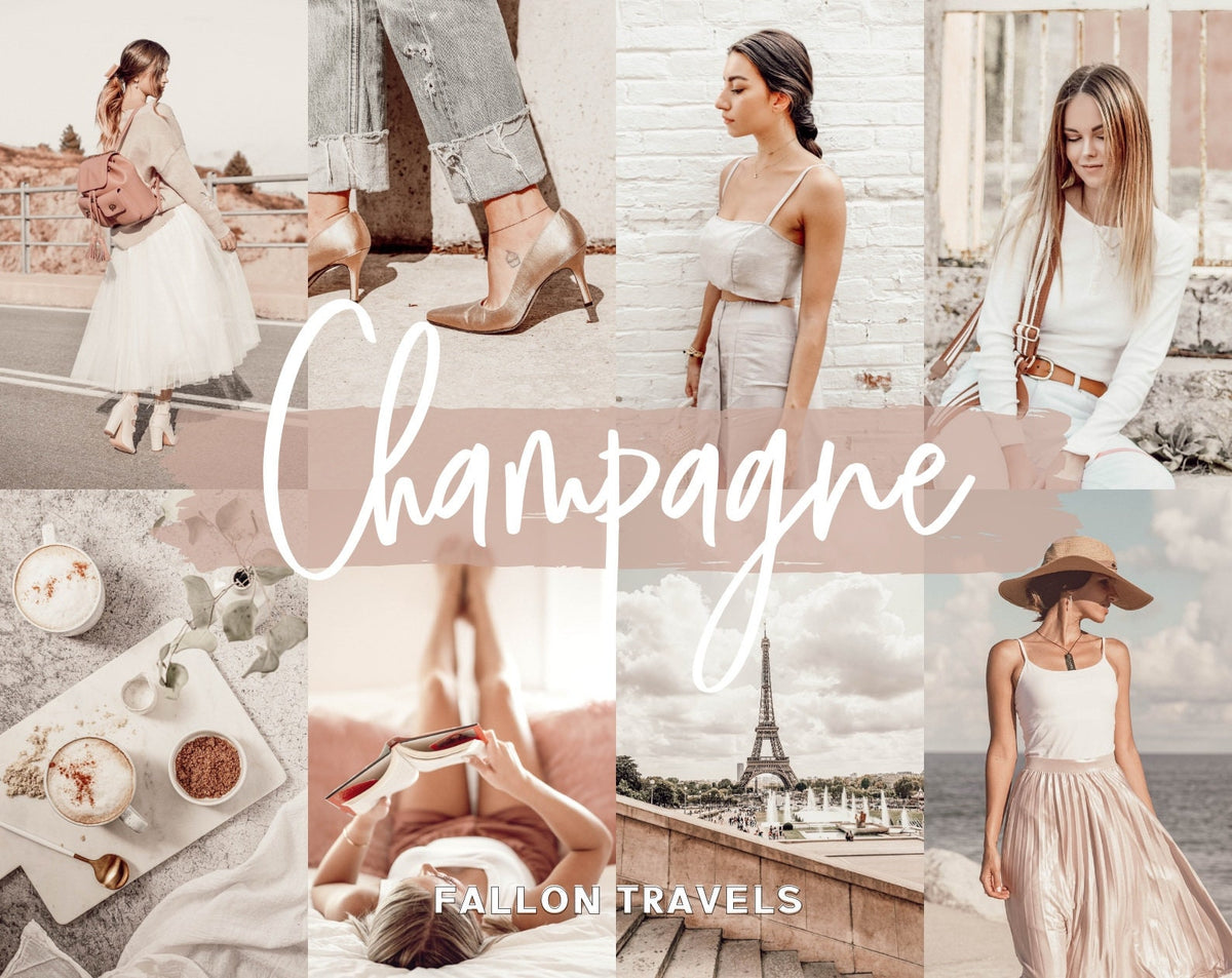 5 Champagne Lightroom Mobile Presets & Desktop, Airy Pink Photo Editing Filter for Instagram Influencer, Fashion Blogger Preset