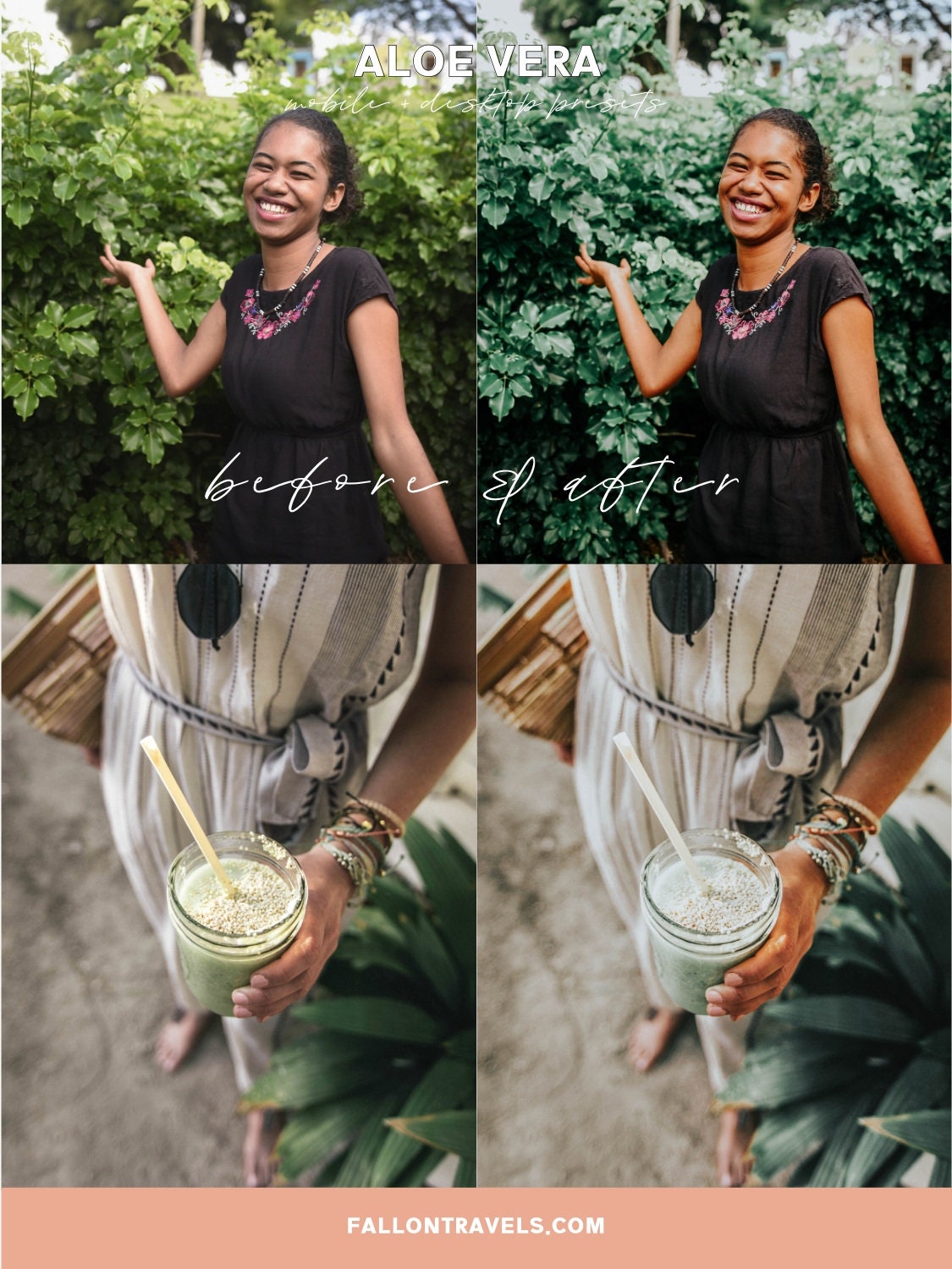 5 Mobile & Desktop Lightroom Presets Aloe Vera, Green Outdoor Photo Editing Filter for Instagram, Bright Nature Preset for Travel Bloggers