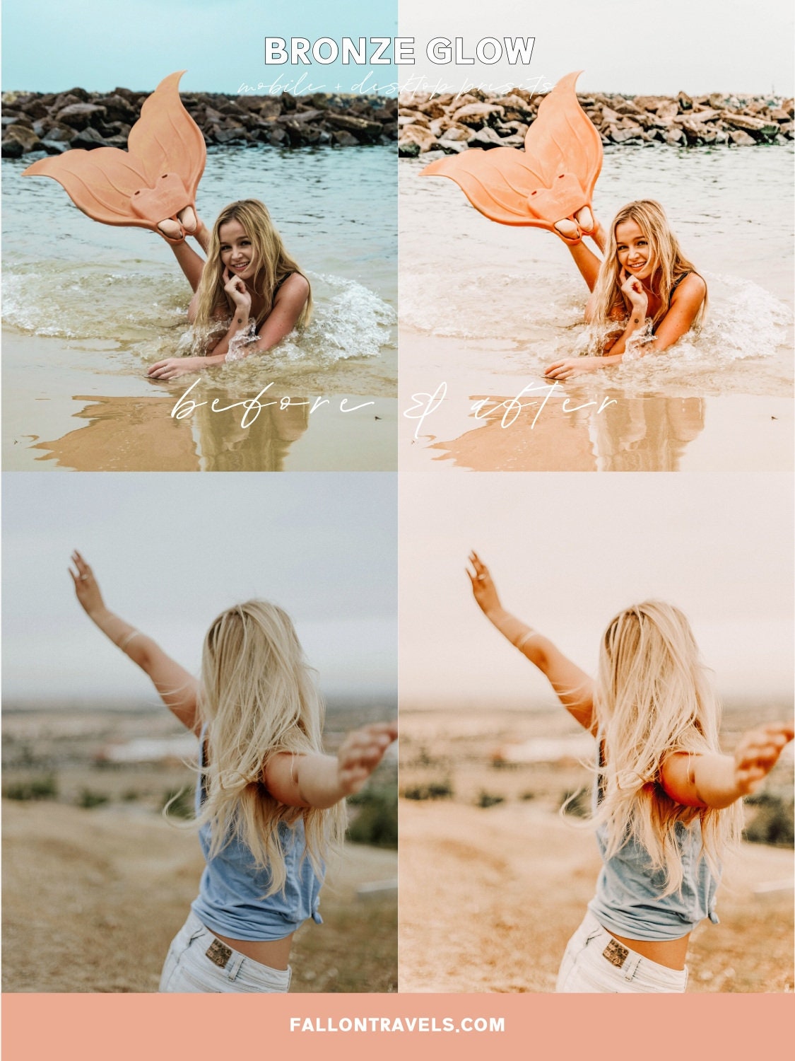 5 Mobile & Desktop Lightroom Presets Bronze Glow, Warm Pink Tones Photo Editing Filter for Instagram, Trendy Fashion Preset for Bloggers