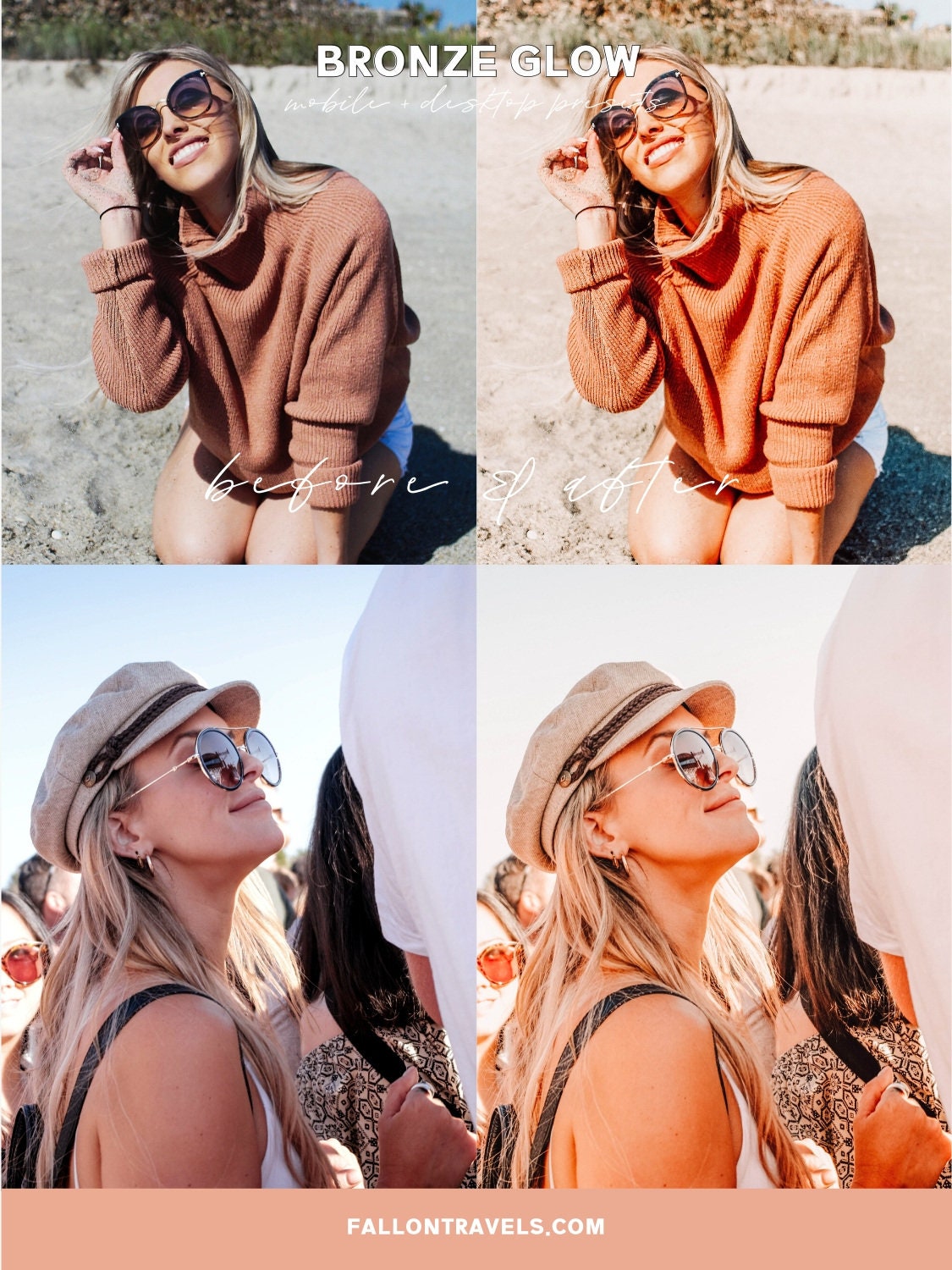 5 Mobile & Desktop Lightroom Presets Bronze Glow, Warm Pink Tones Photo Editing Filter for Instagram, Trendy Fashion Preset for Bloggers