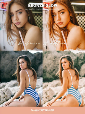 5 Mobile & Desktop Lightroom Presets Bronze Glow, Warm Pink Tones Photo Editing Filter for Instagram, Trendy Fashion Preset for Bloggers