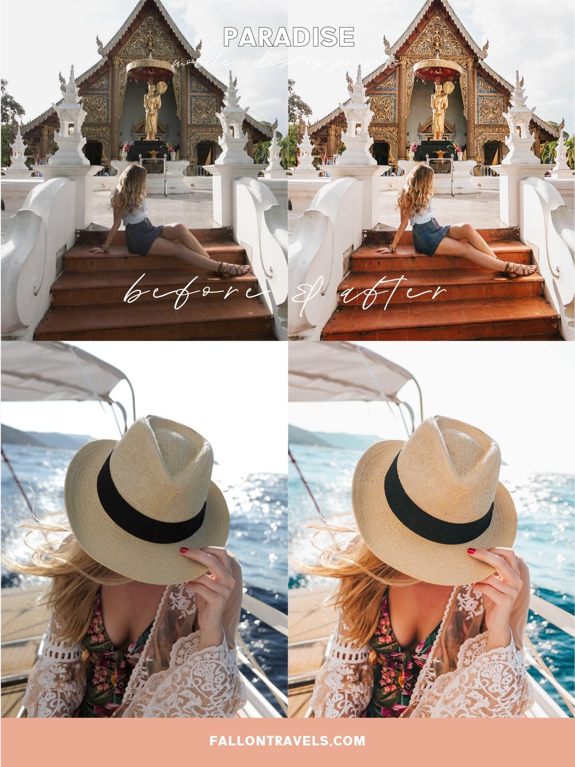 5 Paradise Desktop & Mobile Lightroom Presets, Beach Photo Editing Filter for Instagram Blogger, Bright Summer Travel Influencer Preset