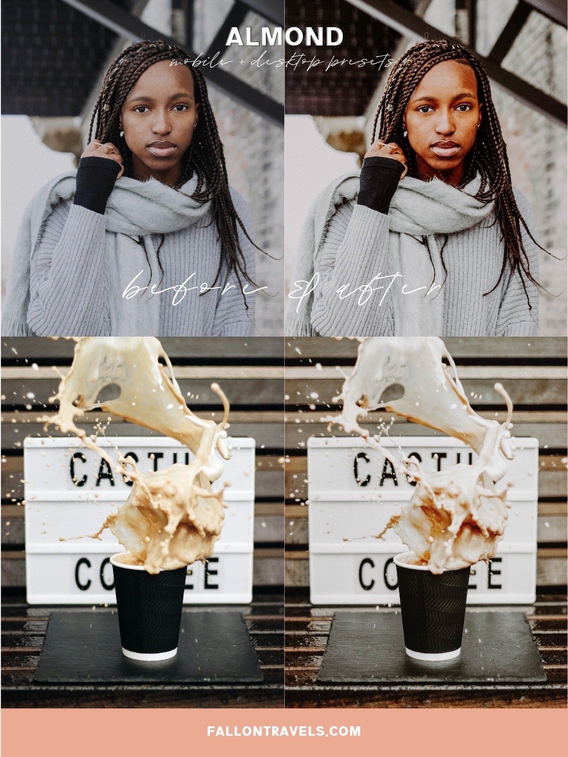 5 Almond Mobile & Desktop Lightroom Presets, Beige Photo Filter for Instagram, Creamy Milk Brown Lifestyle Preset for Influencers