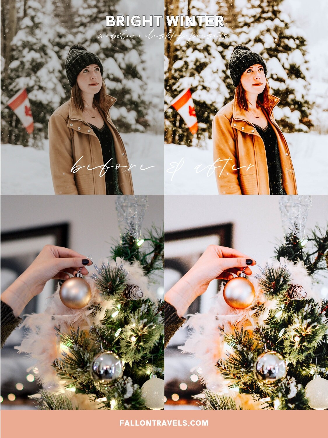 5 Bright Winter Lightroom Mobile & Desktop Presets, Christmas Snow Photo Editing Filter for Holiday, Instagram Blogger Snowy Preset
