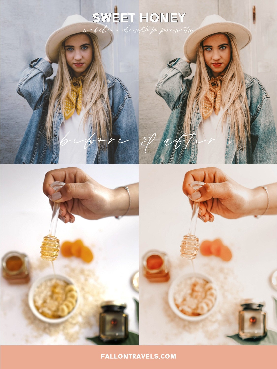 5 Mobile & Desktop Lightroom Presets Honey, Warm Airy Photo Editing Filter for Instagram Influencer, Travel Blogger Preset for Summer