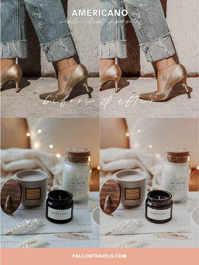 5 Mobile & Desktop Lightroom Presets AMERICANO, Coffee Photo Filter for Instagram Blogger, Travel Lifestyle Preset for Influencers