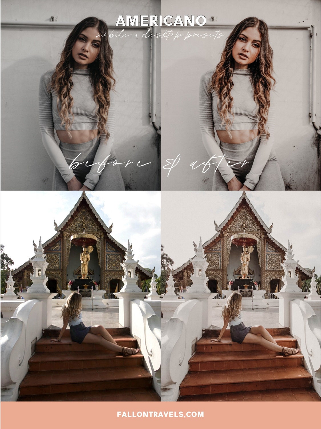 5 Mobile & Desktop Lightroom Presets AMERICANO, Coffee Photo Filter for Instagram Blogger, Travel Lifestyle Preset for Influencers