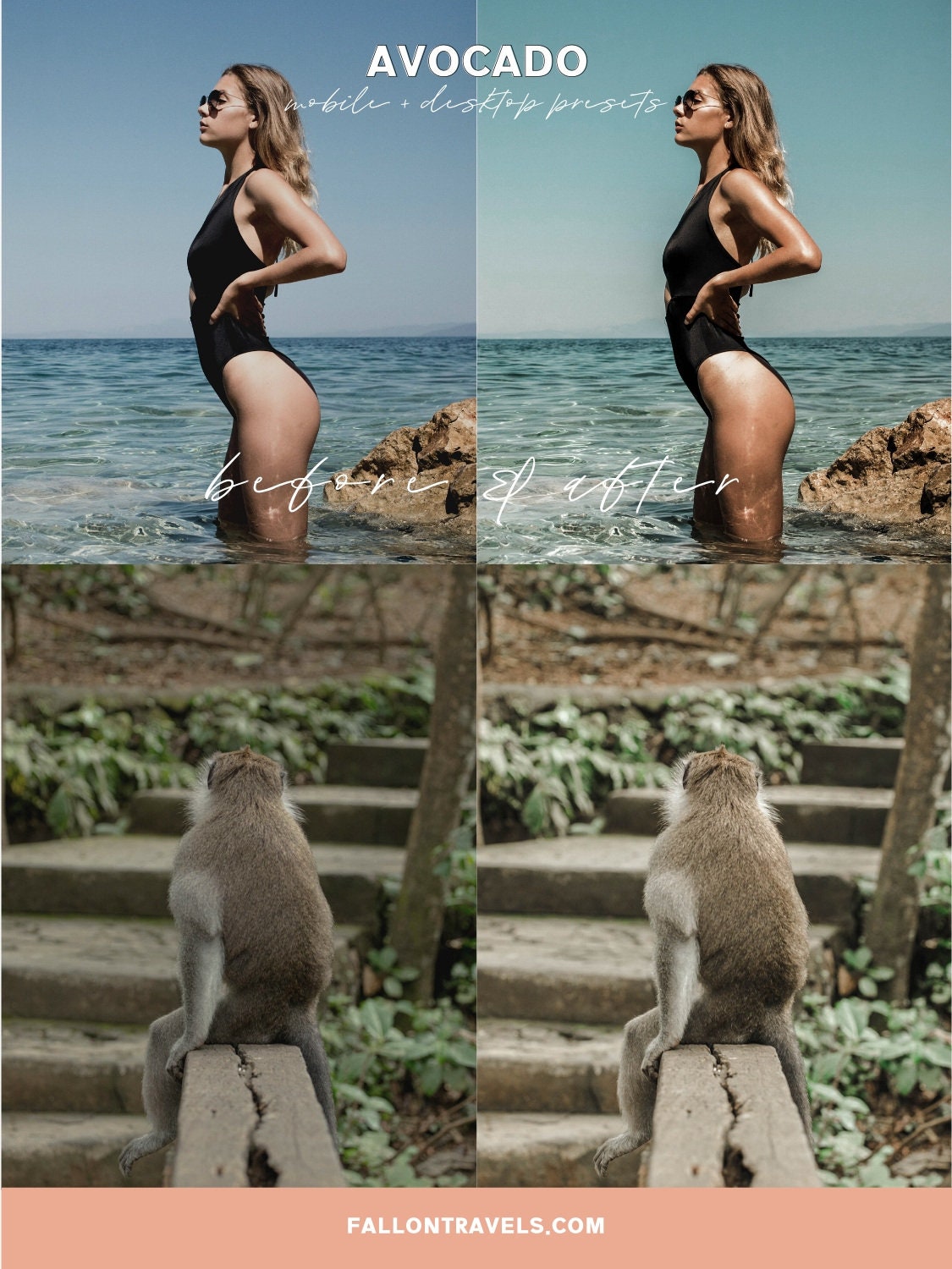 5 Mobile & Desktop Lightroom Presets Avocado, Tropical Travel Preset for Instagram Influencer, Summer Bali Preset for Bloggers