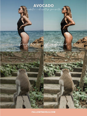 5 Mobile & Desktop Lightroom Presets Avocado, Tropical Travel Preset for Instagram Influencer, Summer Bali Preset for Bloggers
