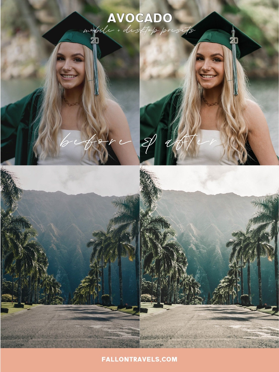 5 Mobile & Desktop Lightroom Presets Avocado, Tropical Travel Preset for Instagram Influencer, Summer Bali Preset for Bloggers