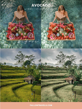 5 Mobile & Desktop Lightroom Presets Avocado, Tropical Travel Preset for Instagram Influencer, Summer Bali Preset for Bloggers