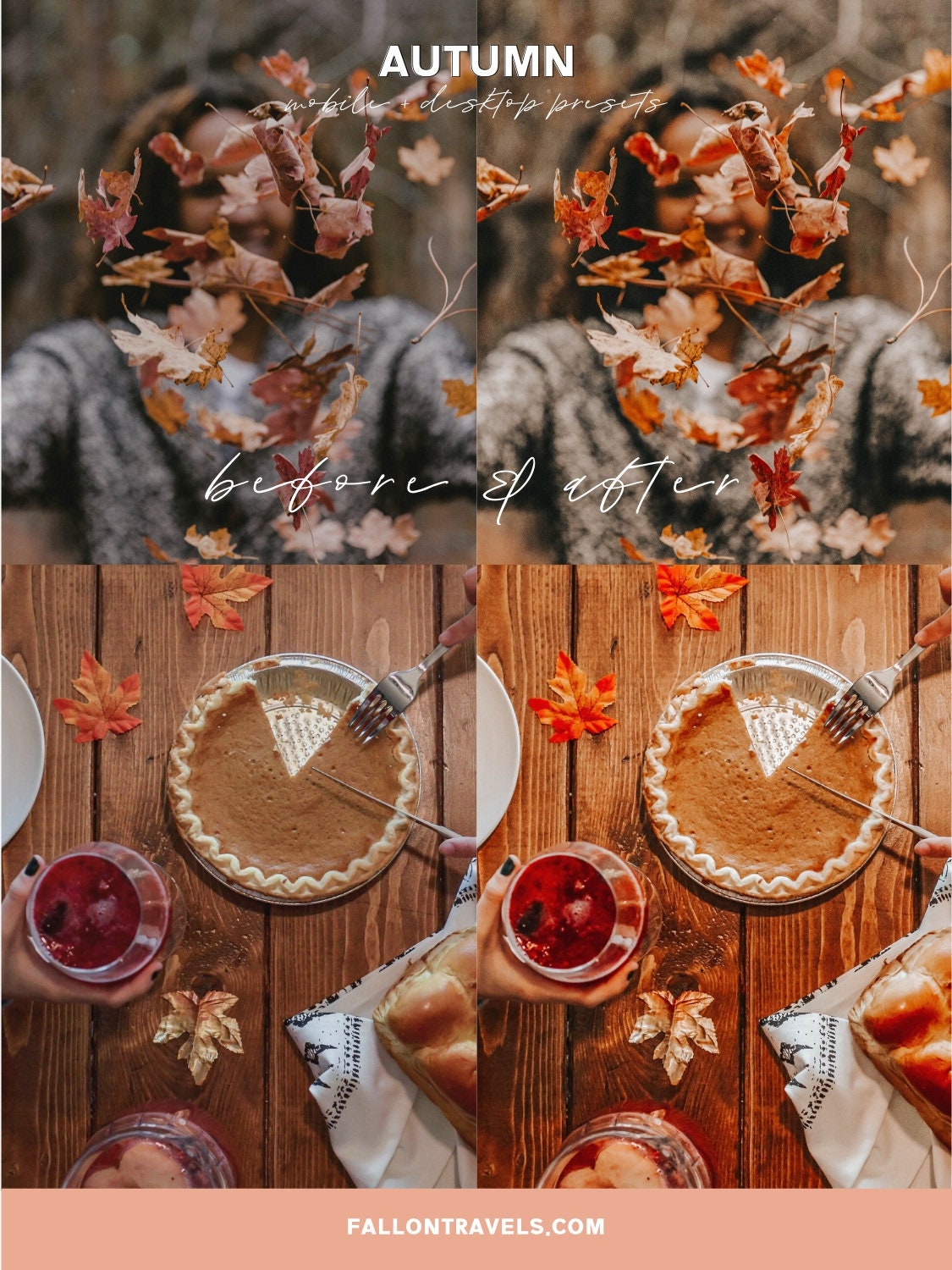5 Autumn Lightroom Mobile & Desktop Presets, Warm Red Tones Fall Photo Editing Filter for Instagram, Holiday Outdoor Blogger Preset