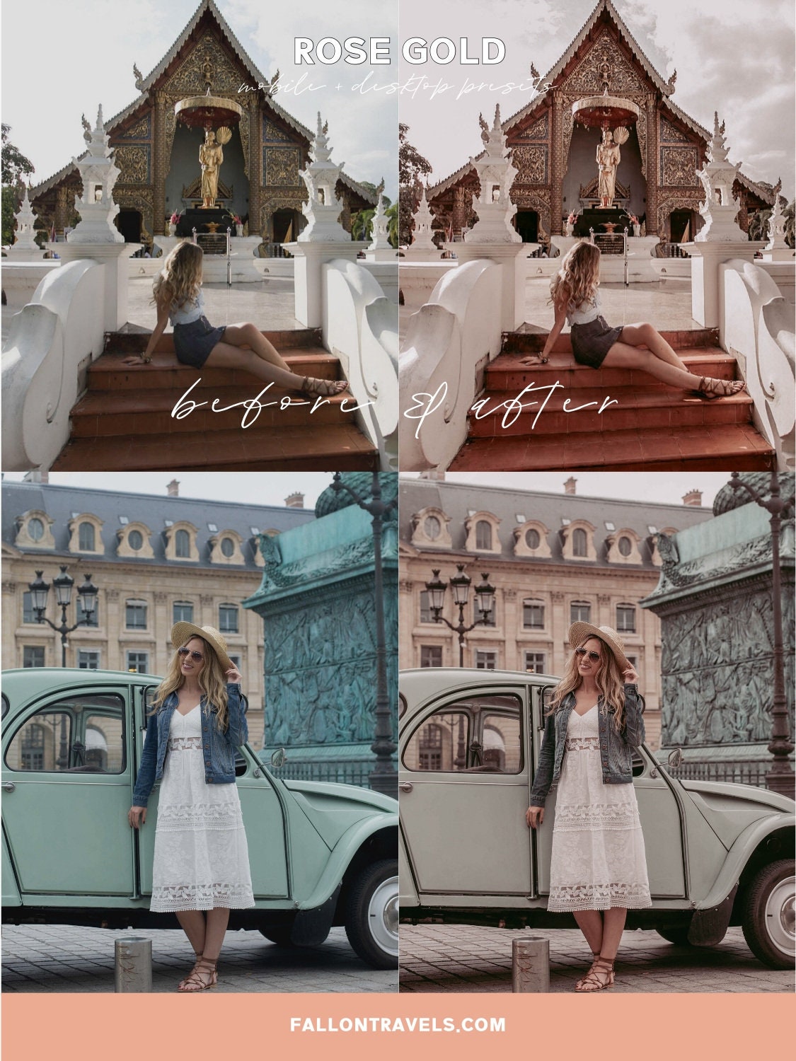 5 Rose Gold Mobile & Desktop Lightroom Presets, Pink Photo Editing Filter for Instagram Influencer, Preset for Lifestyle Bloggers