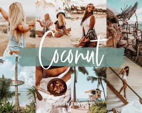5 Coconut Lightroom Mobile & Desktop Presets, Beach Summer Photo Editing Filter for Instagram Travel, Tropical Influencer Preset