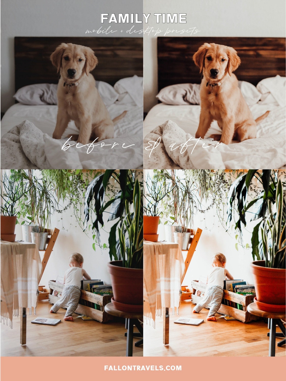 5 Family Desktop & Mobile Lightroom Presets, Bright Airy Photo Editing Filter for Instagram, White Clean Preset for Home Lifestyle Blogger