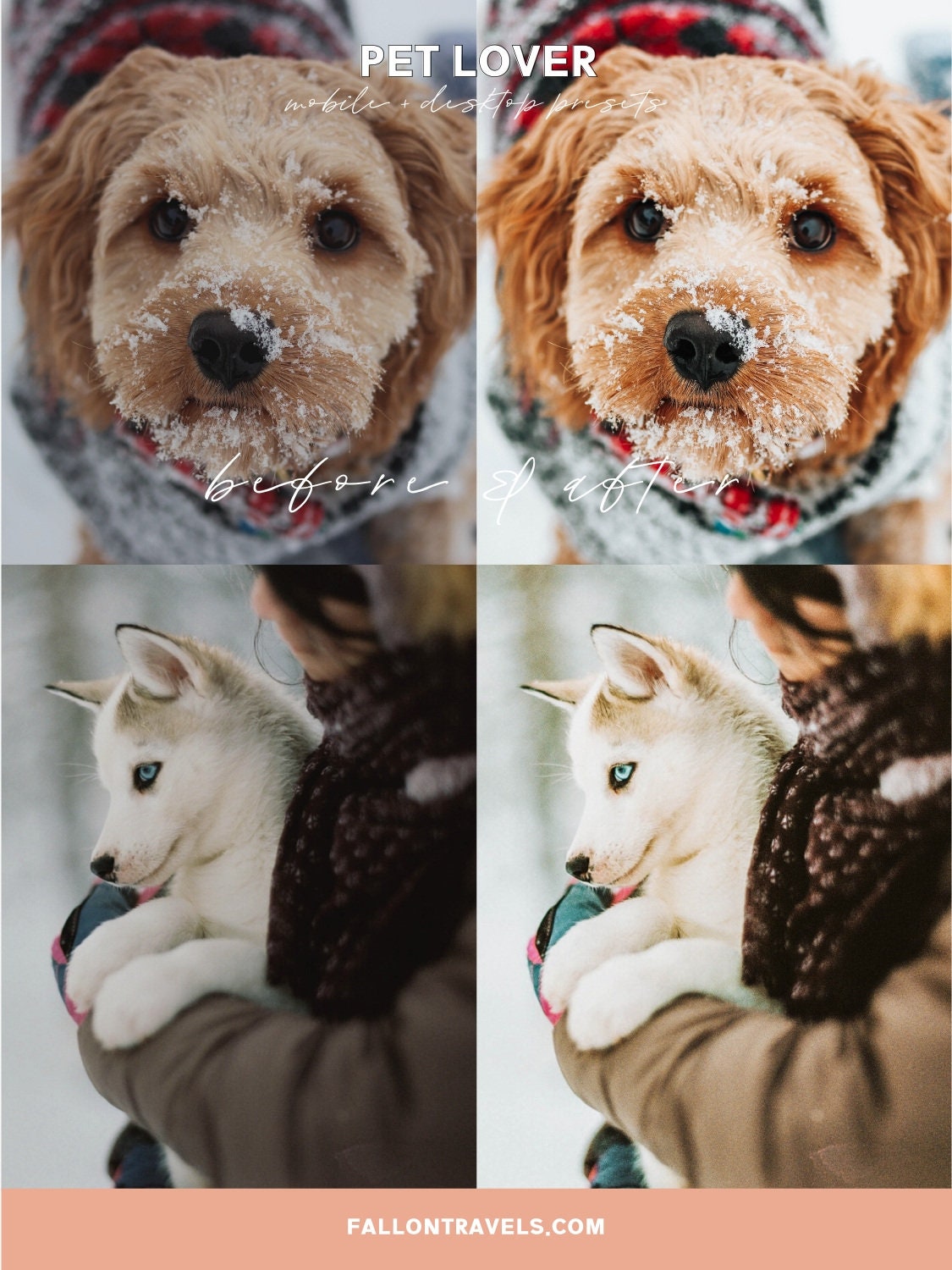 5 Mobile & Desktop Lightroom Presets Pet Lovers, Dog Cat Photo Editing Filter for Instagram, Animal Preset for Bloggers, Bright Home Filter