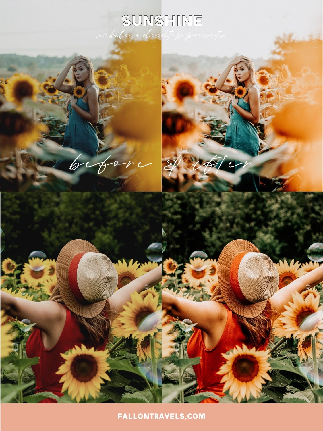 5 Sunshine Mobile Lightroom Presets & Desktop, Warm Sunlight Photo Editing Filter for Instagram, Golden Summer Preset for Influencer Blogger