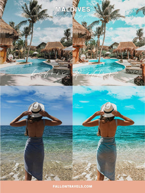 5 Maldives Mobile Lightroom Presets & Desktop, Beach Travel Preset for Summer, Tropical Photo Editing Filter for Instagram Bloggers