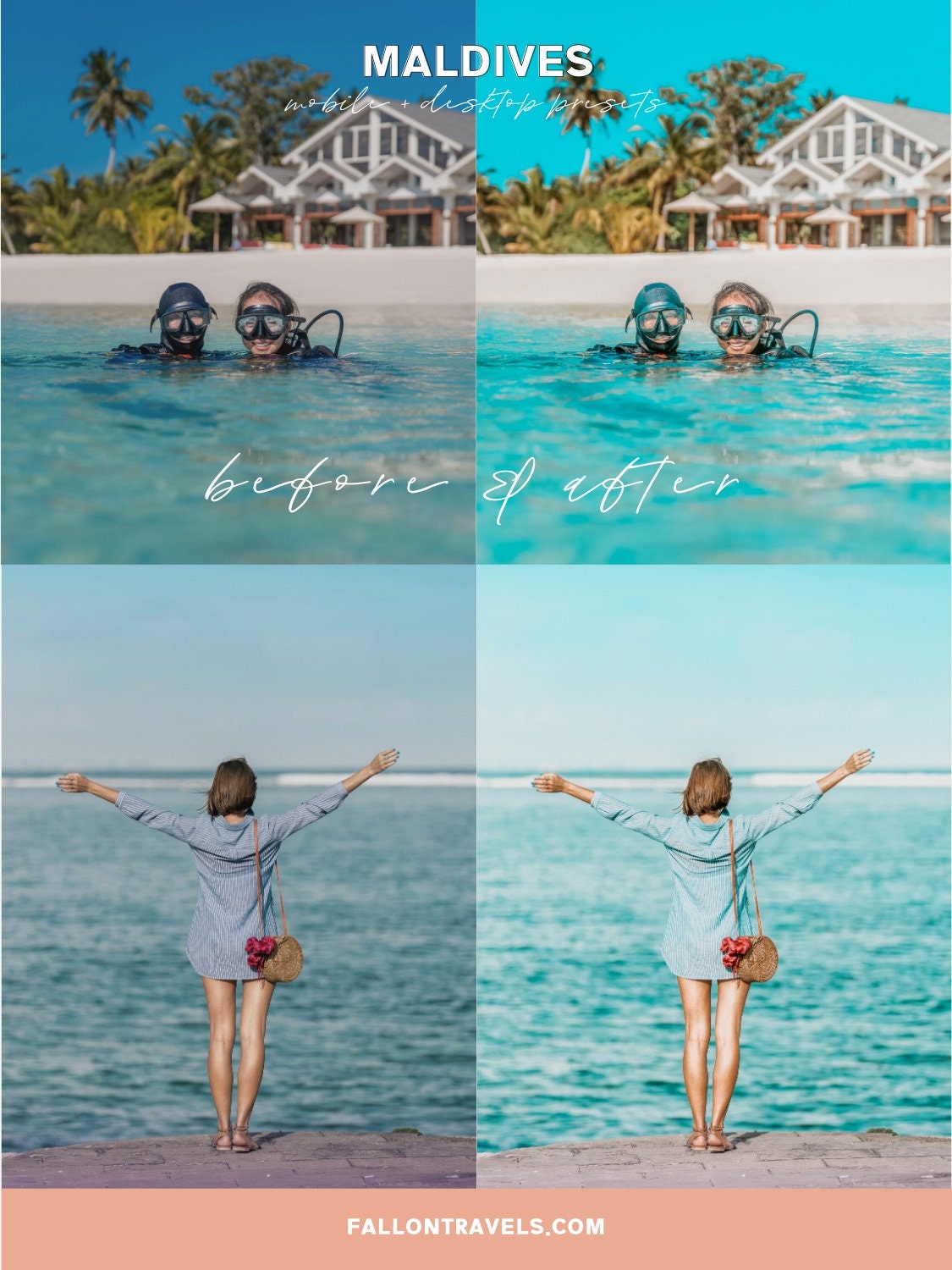 5 Maldives Mobile Lightroom Presets & Desktop, Beach Travel Preset for Summer, Tropical Photo Editing Filter for Instagram Bloggers