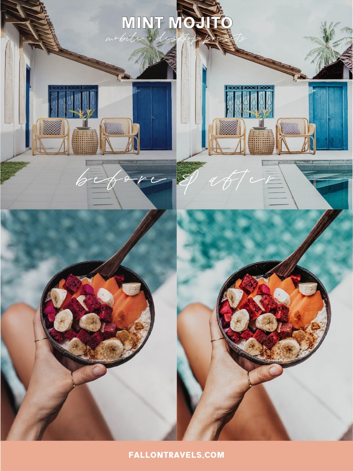 5 Mint Mojito Mobile Lightroom Presets & Desktop, Cool Light Green Photo Editing Filter for Instagram Travel, Bright Summer Blog Preset