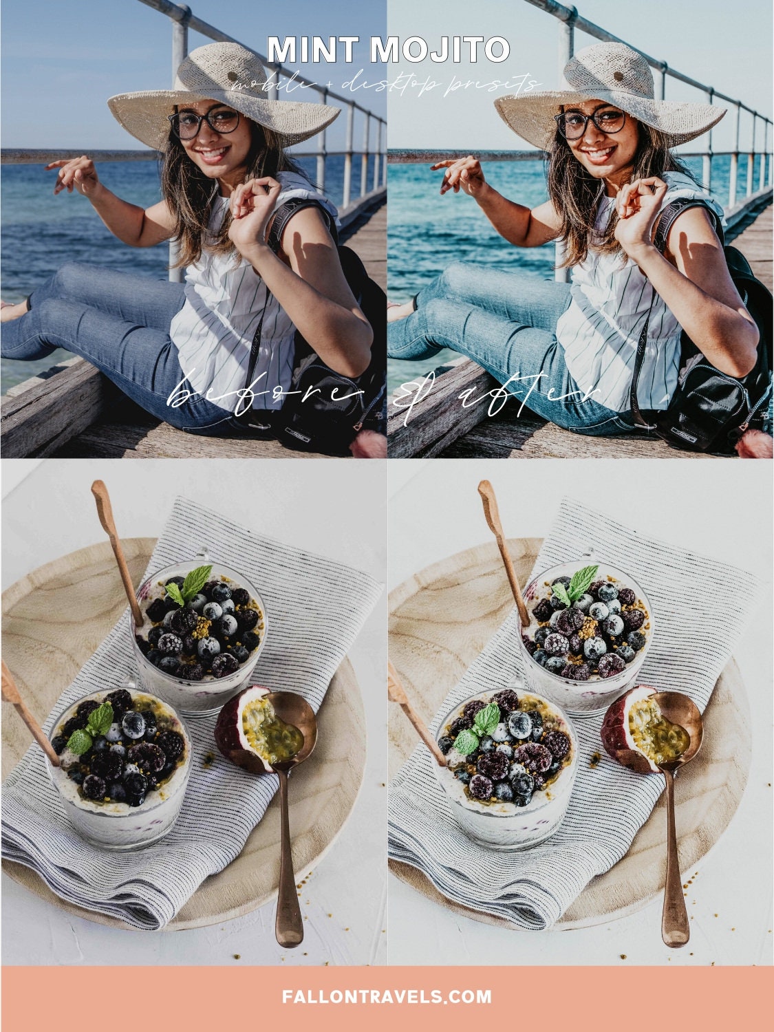 5 Mint Mojito Mobile Lightroom Presets & Desktop, Cool Light Green Photo Editing Filter for Instagram Travel, Bright Summer Blog Preset