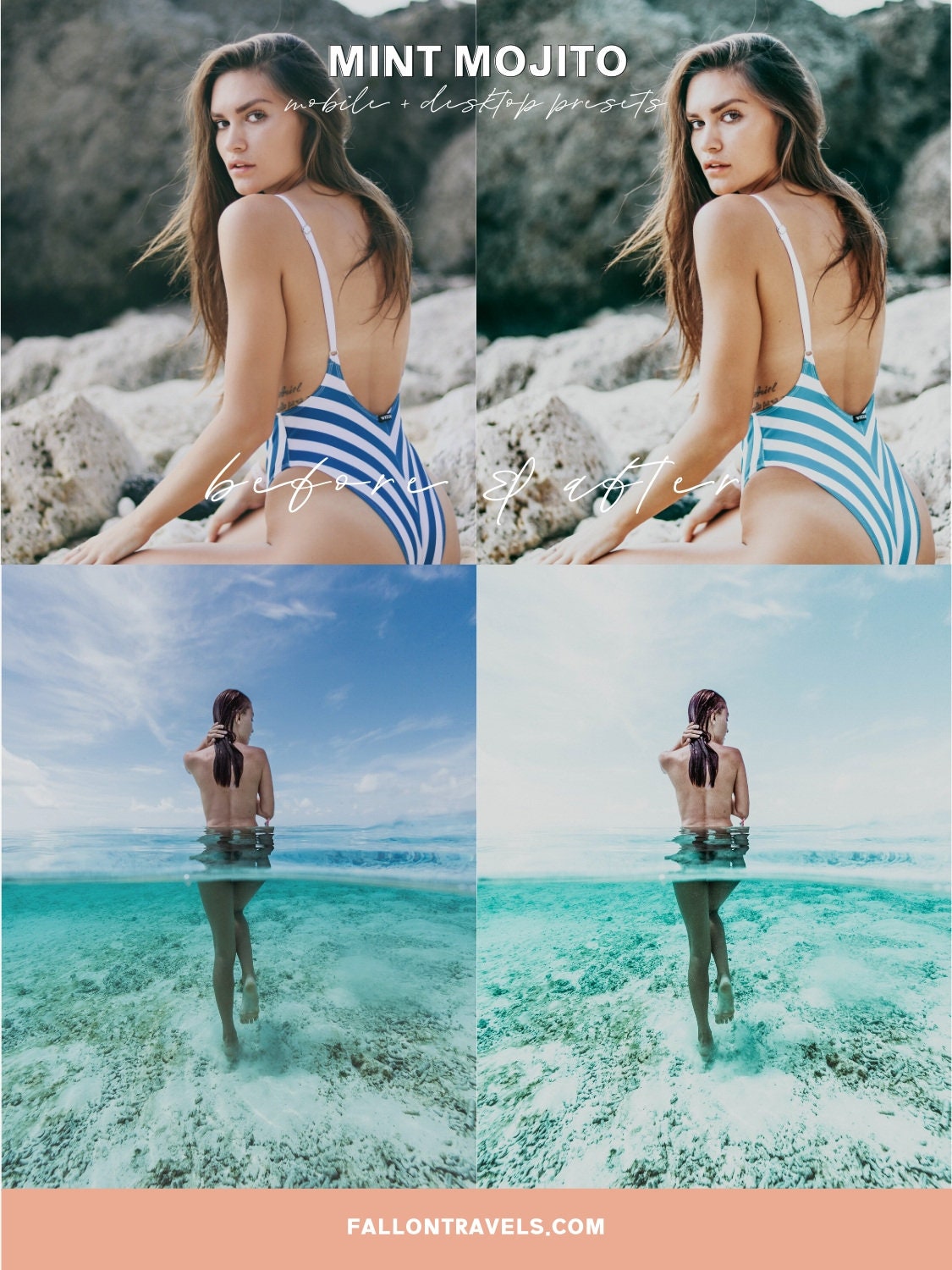 5 Mint Mojito Mobile Lightroom Presets & Desktop, Cool Light Green Photo Editing Filter for Instagram Travel, Bright Summer Blog Preset