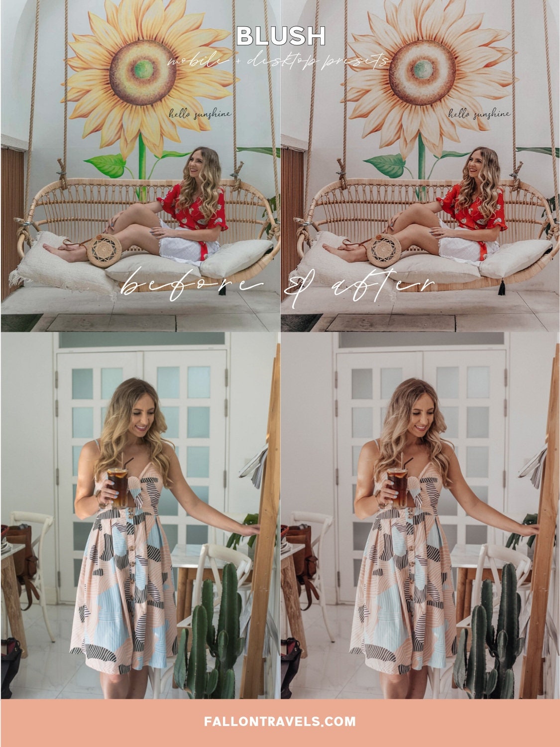 5 BLUSH Pink Mobile & Desktop Lightroom Presets, Photo Editing Filter for Instagram Influencer, Airy Pink Tones, Bright Preset for Bloggers