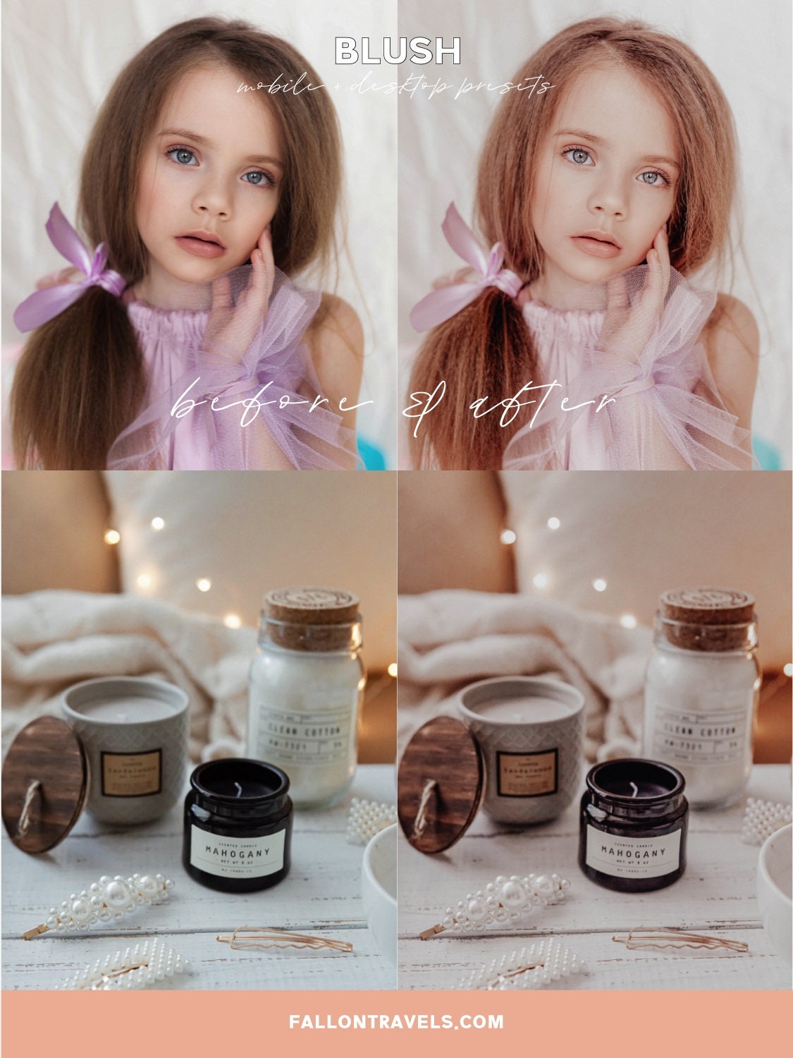 5 BLUSH Pink Mobile & Desktop Lightroom Presets, Photo Editing Filter for Instagram Influencer, Airy Pink Tones, Bright Preset for Bloggers