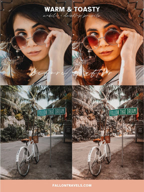 5 Warm Toasty Mobile Lightroom Presets & Desktop, Summer Photo Editing Filter for Instagram Travel, Tropical Beach Influencer Preset