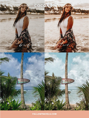 5 Coconut Lightroom Mobile & Desktop Presets, Beach Summer Photo Editing Filter for Instagram Travel, Tropical Influencer Preset
