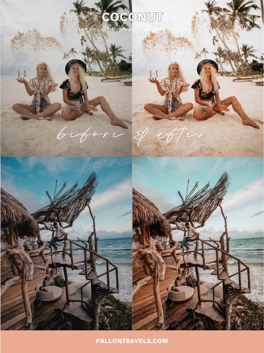 5 Coconut Lightroom Mobile & Desktop Presets, Beach Summer Photo Editing Filter for Instagram Travel, Tropical Influencer Preset