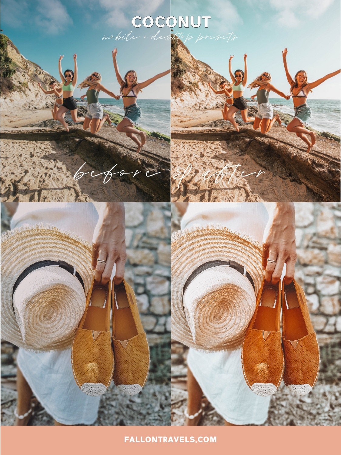 5 Coconut Lightroom Mobile & Desktop Presets, Beach Summer Photo Editing Filter for Instagram Travel, Tropical Influencer Preset