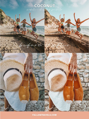 5 Coconut Lightroom Mobile & Desktop Presets, Beach Summer Photo Editing Filter for Instagram Travel, Tropical Influencer Preset