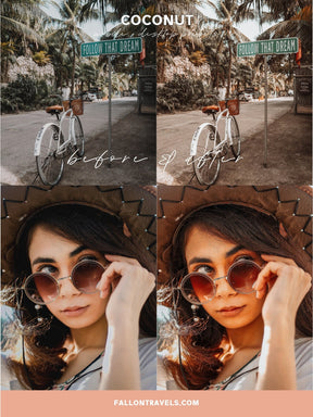 5 Coconut Lightroom Mobile & Desktop Presets, Beach Summer Photo Editing Filter for Instagram Travel, Tropical Influencer Preset