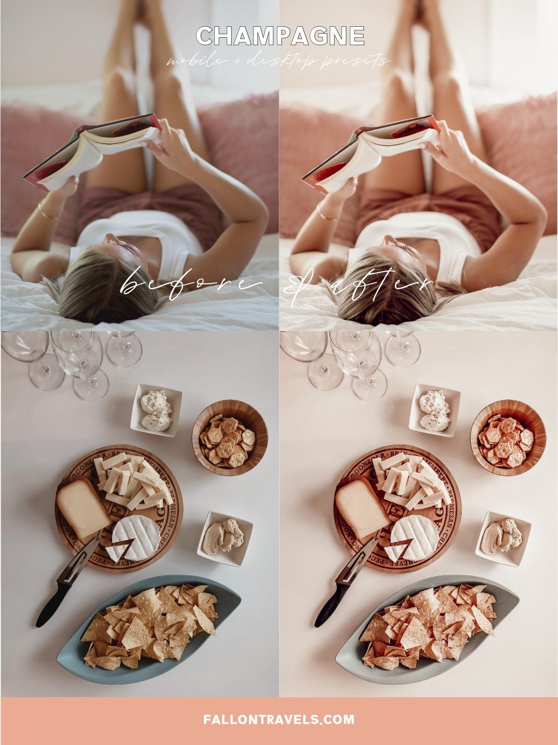 5 Champagne Lightroom Mobile Presets & Desktop, Airy Pink Photo Editing Filter for Instagram Influencer, Fashion Blogger Preset