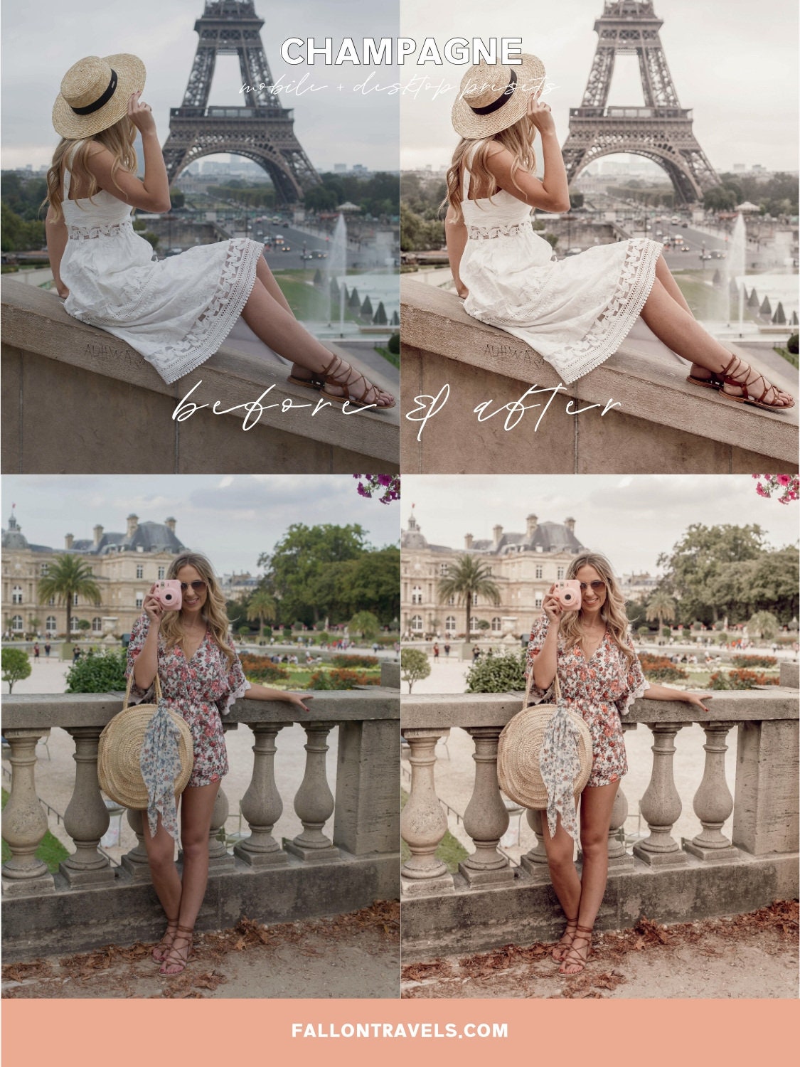 5 Champagne Lightroom Mobile Presets & Desktop, Airy Pink Photo Editing Filter for Instagram Influencer, Fashion Blogger Preset