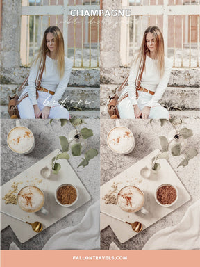 5 Champagne Lightroom Mobile Presets & Desktop, Airy Pink Photo Editing Filter for Instagram Influencer, Fashion Blogger Preset