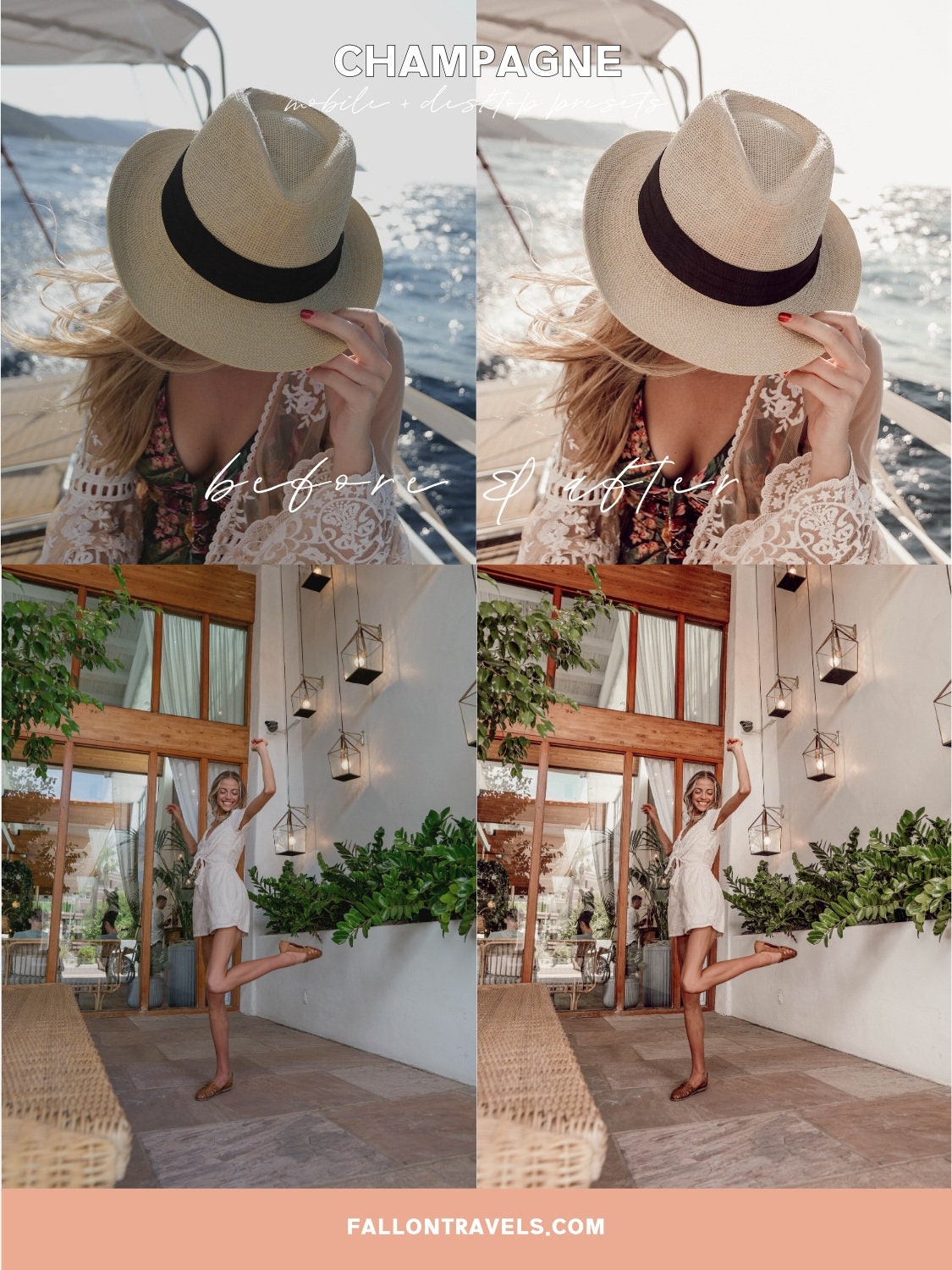 5 Champagne Lightroom Mobile Presets & Desktop, Airy Pink Photo Editing Filter for Instagram Influencer, Fashion Blogger Preset