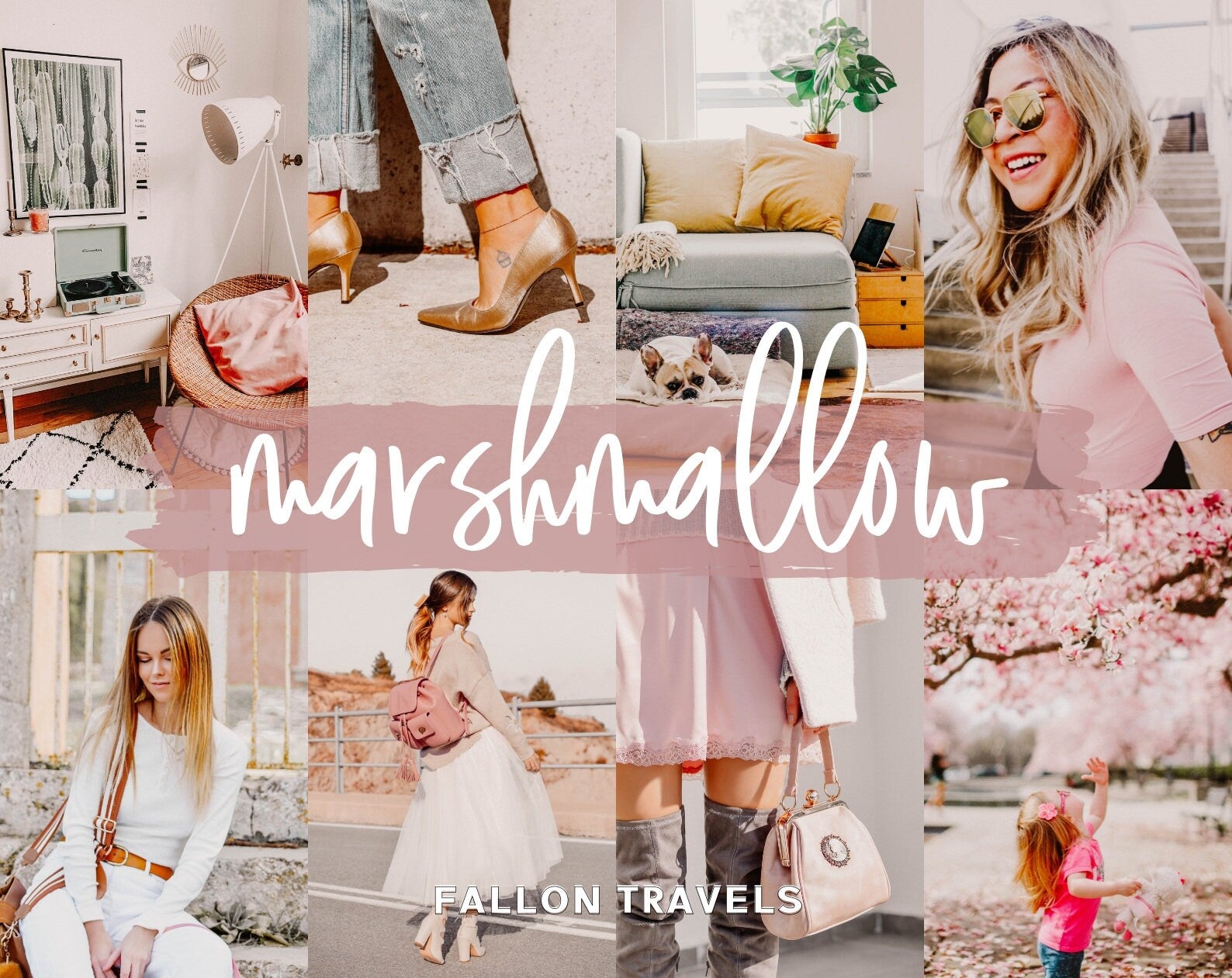 5 Marshmallow Lightroom Mobile & Desktop Presets, Light Airy Photo Editing Filter for Instagram, Pink Travel Blogger Influencer Presets