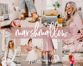5 Marshmallow Lightroom Mobile & Desktop Presets, Light Airy Photo Editing Filter for Instagram, Pink Travel Blogger Influencer Presets