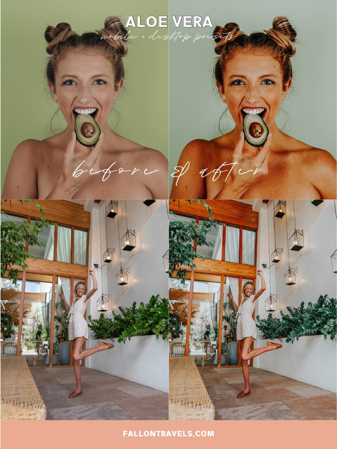 5 Mobile & Desktop Lightroom Presets Aloe Vera, Green Outdoor Photo Editing Filter for Instagram, Bright Nature Preset for Travel Bloggers