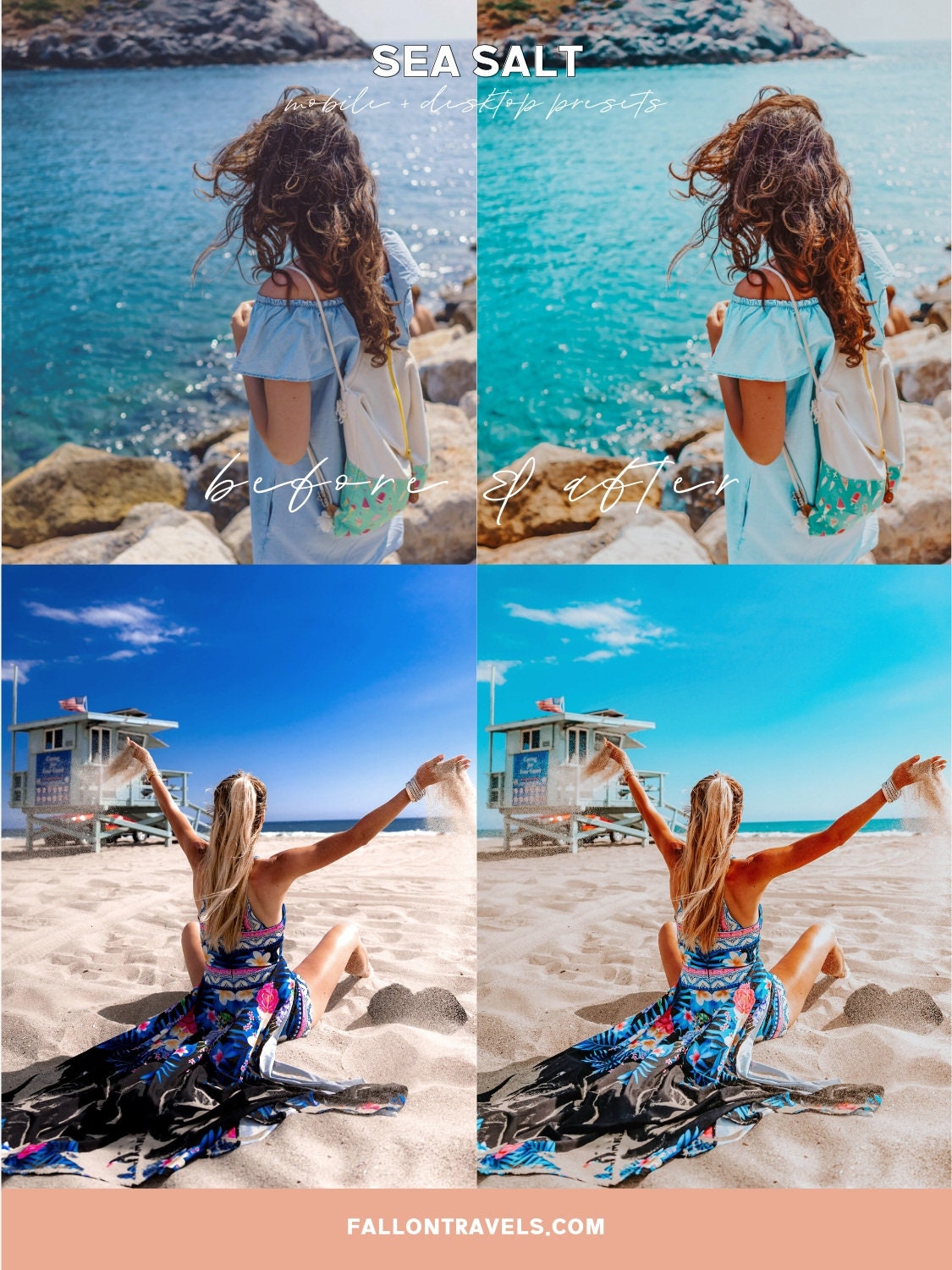 5 Mobile & Desktop Lightroom Presets Sea Salt, Blue Ocean iPhone Photo Filter for Instagram, Turquoise Summer Preset for Travel Bloggers
