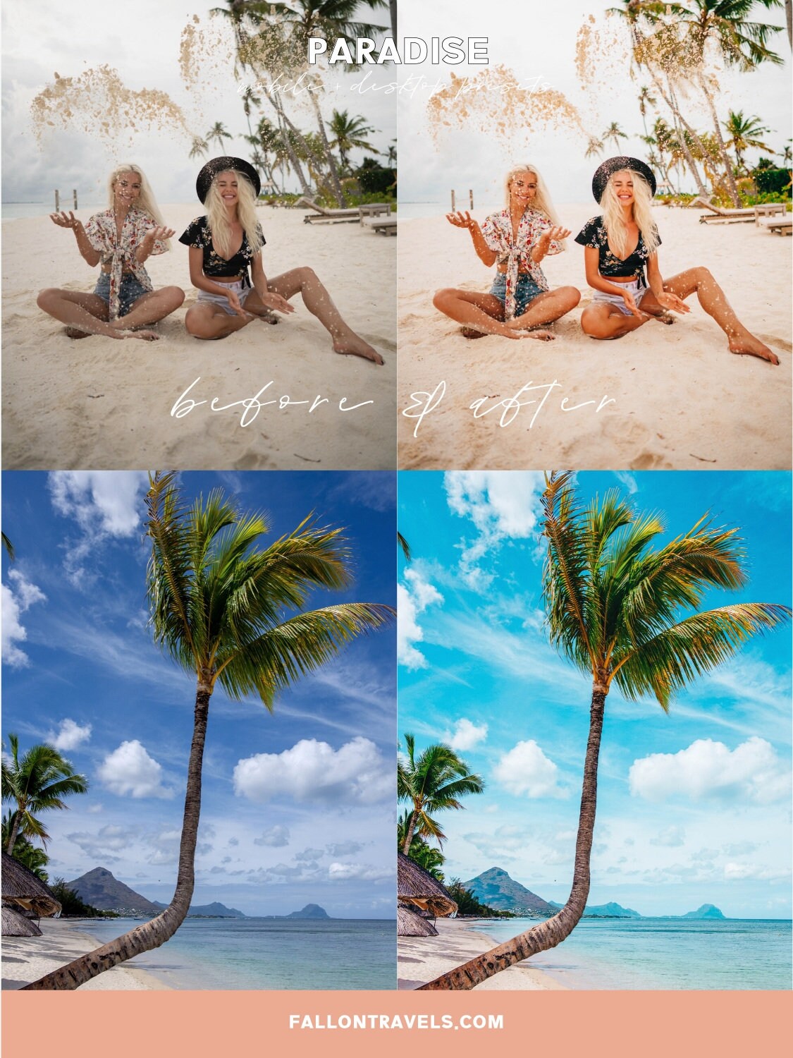 5 Paradise Desktop & Mobile Lightroom Presets, Beach Photo Editing Filter for Instagram Blogger, Bright Summer Travel Influencer Preset