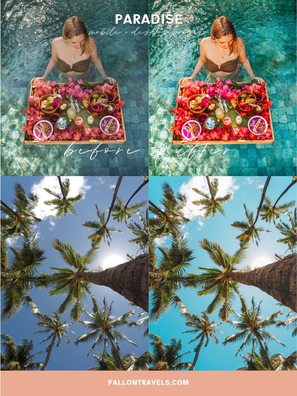 5 Paradise Desktop & Mobile Lightroom Presets, Beach Photo Editing Filter for Instagram Blogger, Bright Summer Travel Influencer Preset