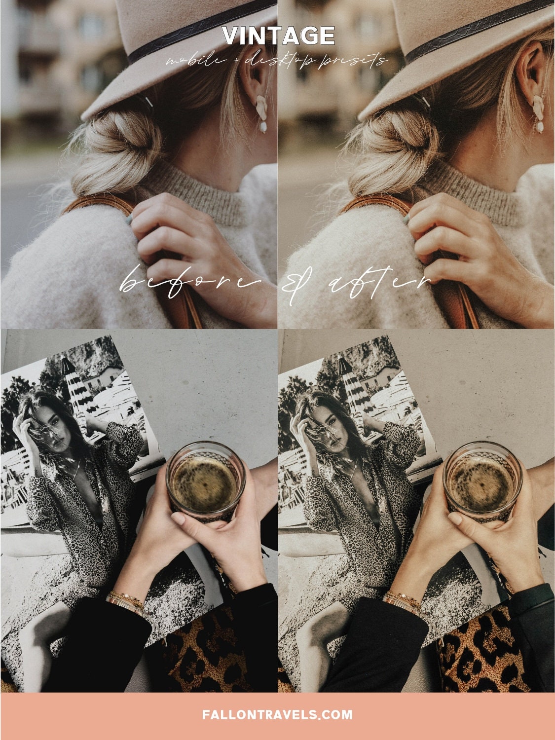 5 Vintage Lightroom Mobile Presets & Desktop, Warm Photo Editing Preset for Instagram Influencer, Moody Travel Blogger Preset