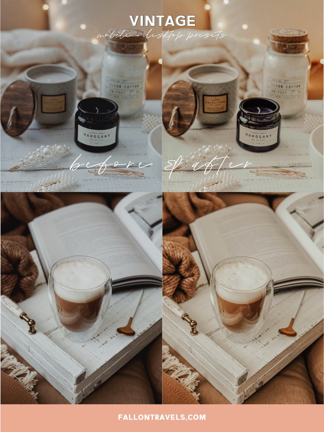 5 Vintage Lightroom Mobile Presets & Desktop, Warm Photo Editing Preset for Instagram Influencer, Moody Travel Blogger Preset