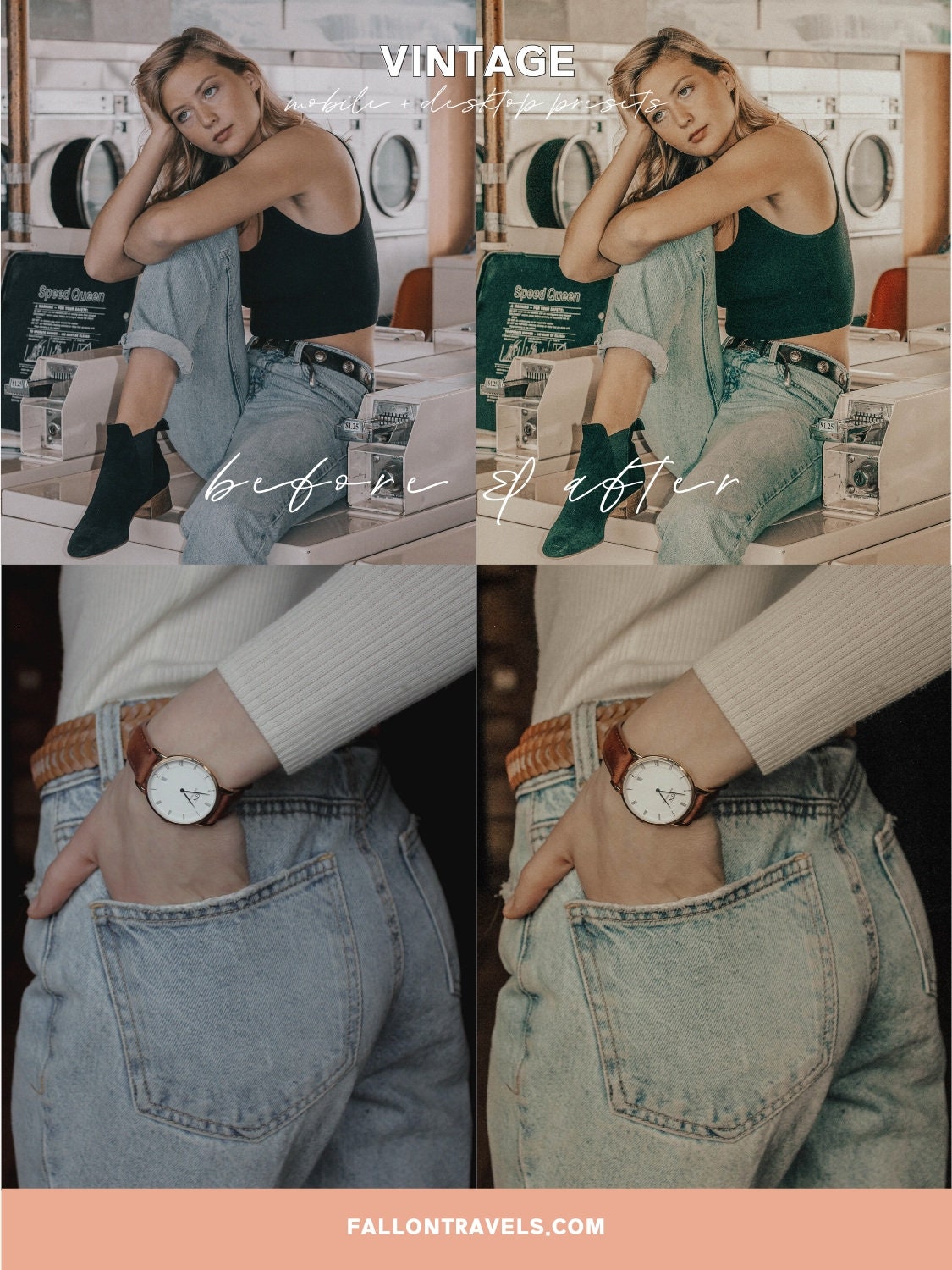 5 Vintage Lightroom Mobile Presets & Desktop, Warm Photo Editing Preset for Instagram Influencer, Moody Travel Blogger Preset