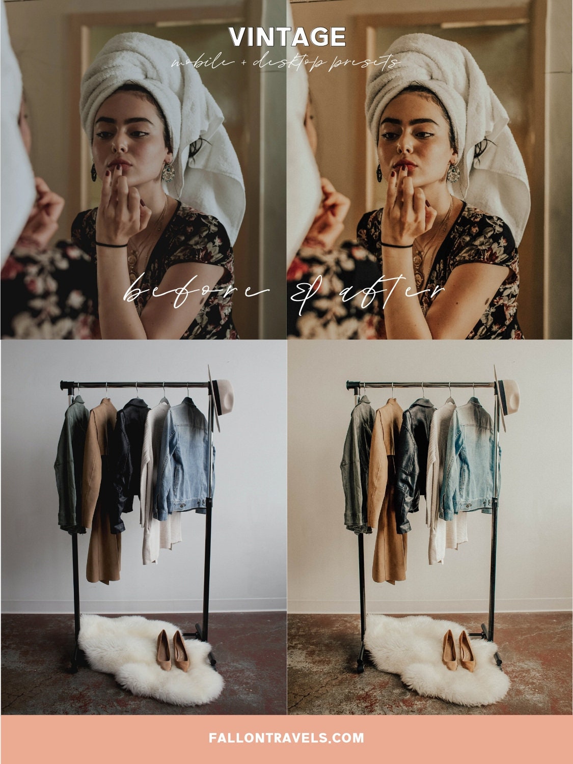 5 Vintage Lightroom Mobile Presets & Desktop, Warm Photo Editing Preset for Instagram Influencer, Moody Travel Blogger Preset